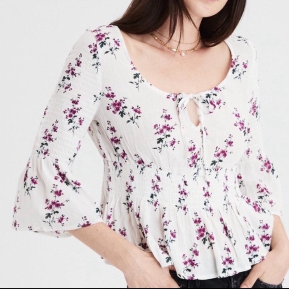 American Eagle Floral Blouse with Bell Sleeves